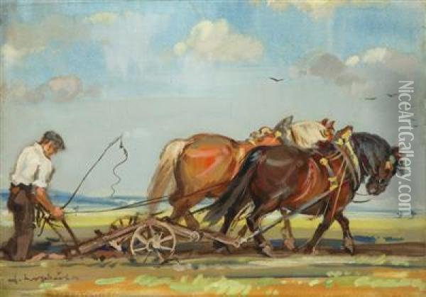 Ploughing Oil Painting - Frantisek Hoplicek