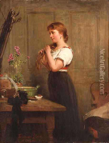 Young girl at her boudoir Oil Painting - Theodor Von Der Beek