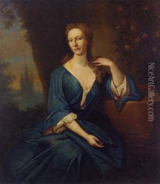 Portrait Of Anne Seton In A Blue Dress Oil Painting - Richard Waitt