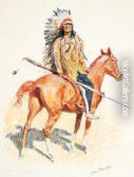 A Bunch Of Buckskins-a Sioux Chief Oil Painting - Frederic Remington