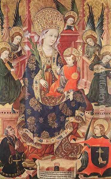 Madonna with Angels Playing Music and Donor 1439 Oil Painting - Spanish Unknown Masters