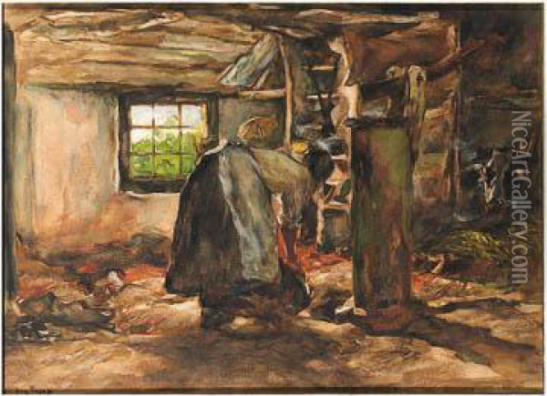 A Peasantwoman In A Cow-shed Oil Painting - Willem de Zwart