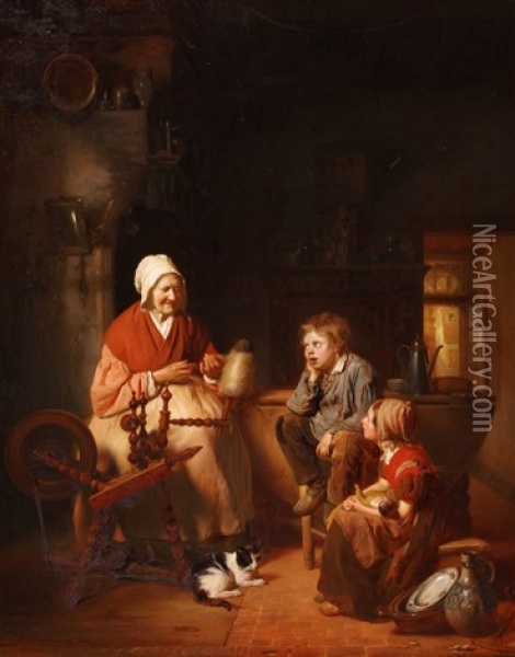 Grootmoeders Verhalen Oil Painting - Josephus Laurentius Dyckmans