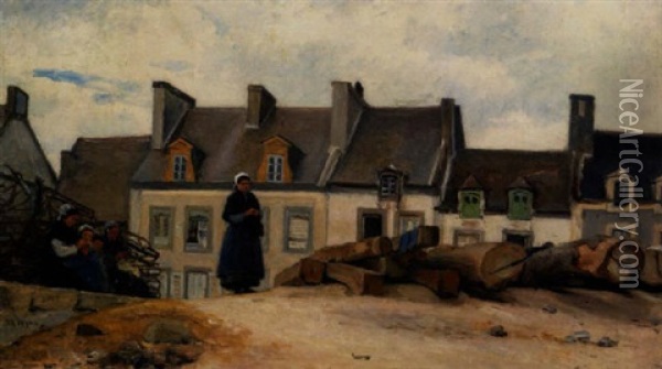 Scene De Village Breton Oil Painting - Jacques Eugene Feyen