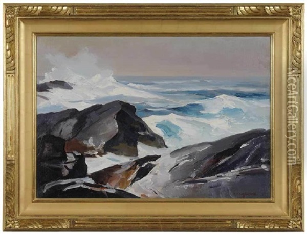 Breaking Waves Oil Painting - Abraham Jacob Bogdanove