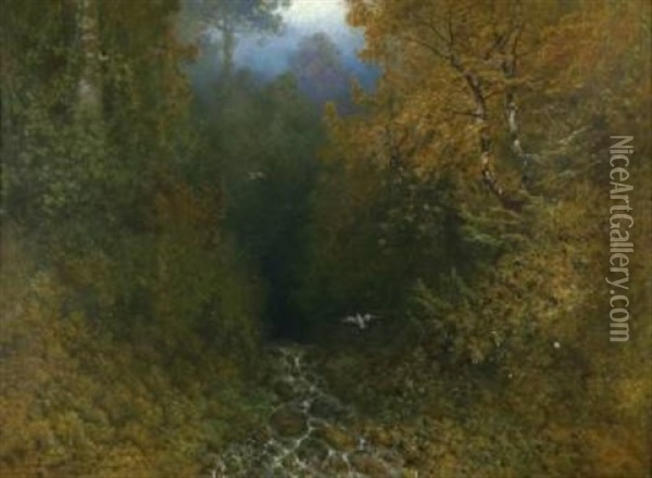 Waldlandschaft Mit Vogeln Oil Painting - Eugen Krueger