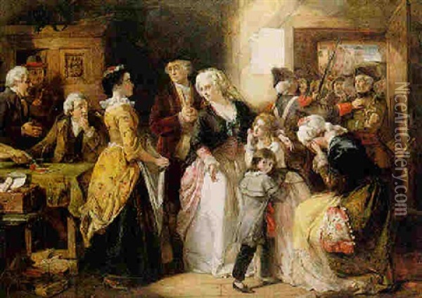 The Arrest Of Louis Xvi And His Family At The House Of The Registrar Of Passports, At Varennes In June, 1791 Oil Painting - Thomas Falcon Marshall