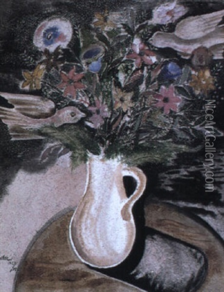Flowers And Birds Oil Painting - Jankel Adler