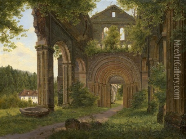 Ansicht Der Ruine Der Abteikirche Von Paulinzella Oil Painting - August Wilhelm Ferdinand Schirmer