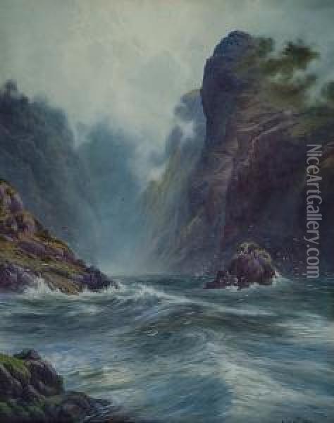 Swelling Seas Up A Rocky Inlet Oil Painting - Edward Horace Thompson