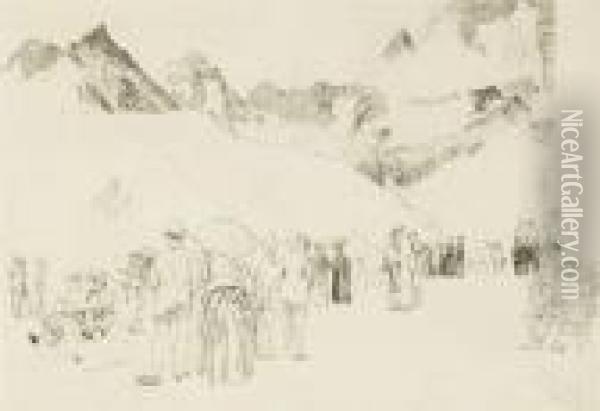 Promeneurs A Zermatt Oil Painting - Joseph Pennell
