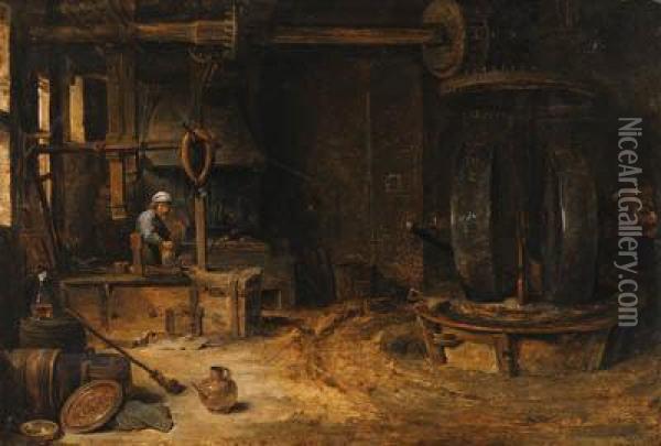 The Interior Of A Mill Oil Painting - David The Younger Teniers