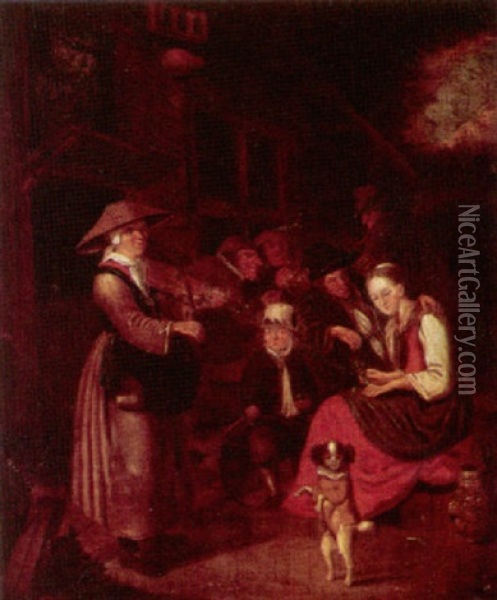 Peasants Merrymaking Outside An Inn Oil Painting - Richard Brakenburg