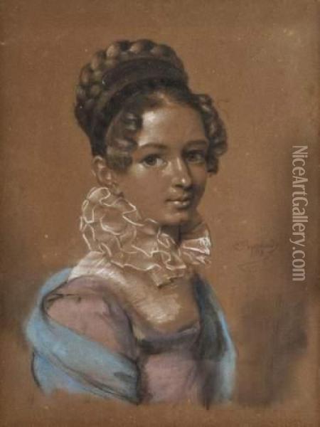 Portrait D'une Jeune Femme Portant Une Collerette Oil Painting - Etienne Bouchardy