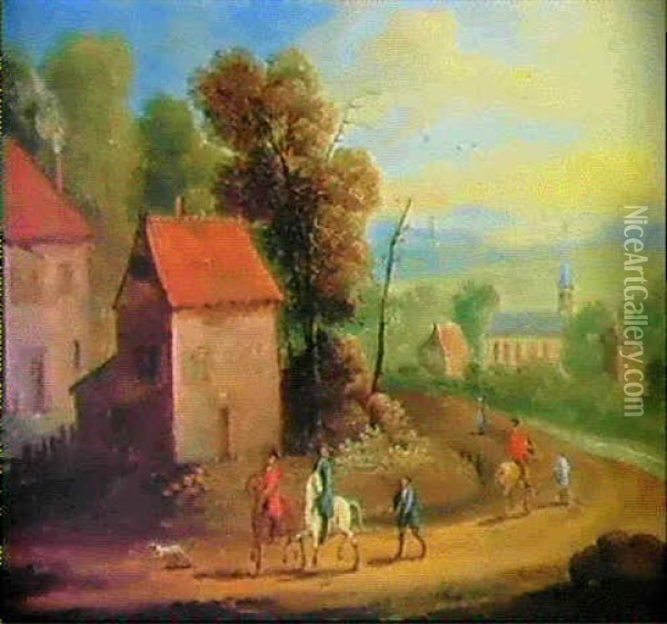 Dorflandschaft Mit Reitern Oil Painting - Balthasar Beschey