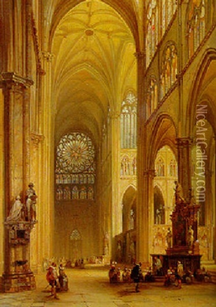 The Interior Of Amiens Cathedral Oil Painting - Jules Victor Genisson