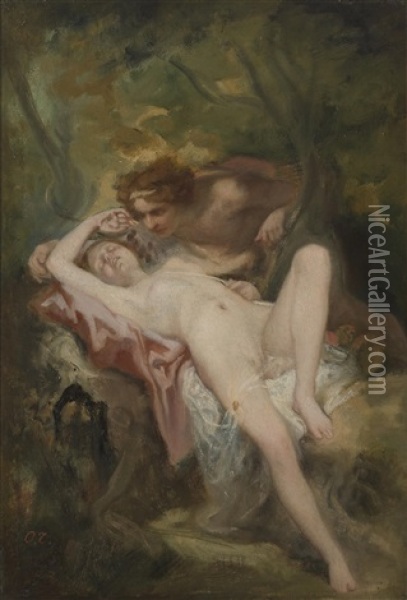 A Nymph And A Satyr In The Woods Oil Painting - Nicolas Francois Octave Tassaert