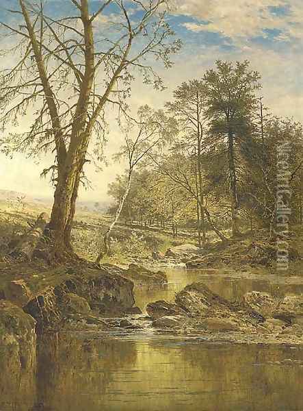 A sunny stream - Beardon, Dartmoor Oil Painting - Benjamin Williams Leader