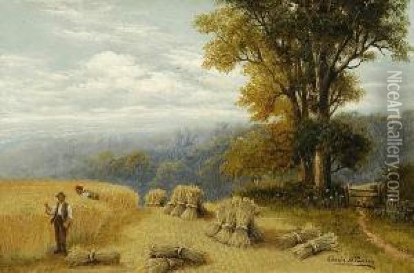 A Cornfield, Shere, Surrey Oil Painting - Charles Henry Passey