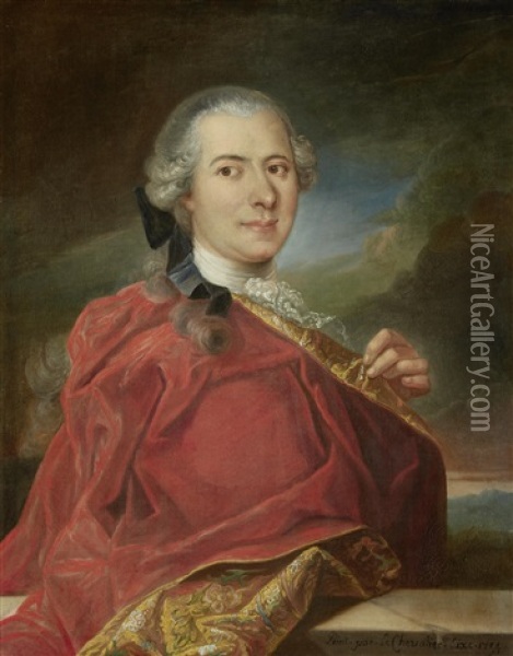 Portrait Of Francois Louis De La Porte Oil Painting - Louis Antoine (le Chevalier Sixe) Sixet
