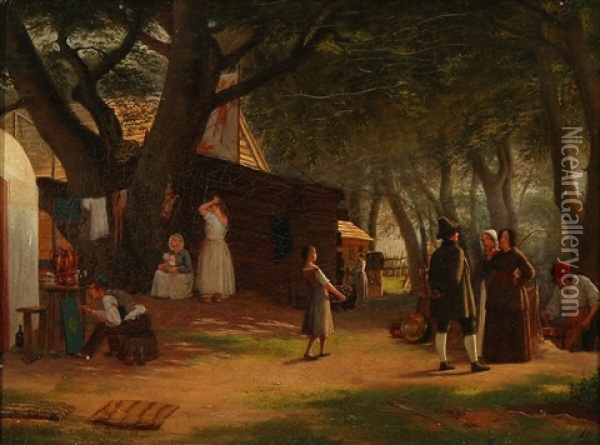A Small Gathering In Dyrehaven (the Deer Park) Oil Painting - Julius Friedlaender