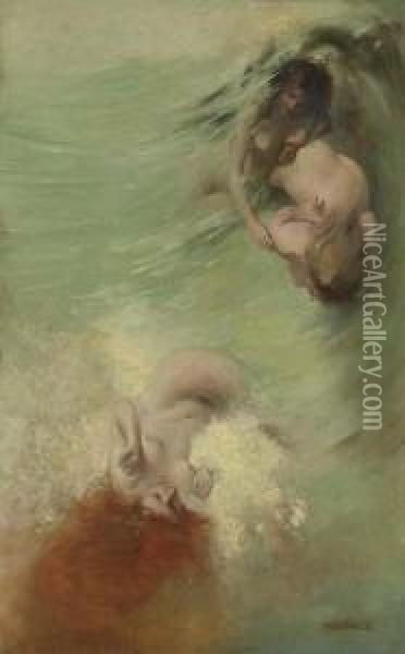 Mermaids And Sea Nymphs Oil Painting - Eric Pape