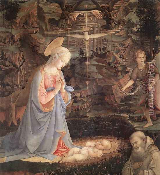 Adoration of the Child with Saints c. 1463 Oil Painting - Fra Filippo Lippi