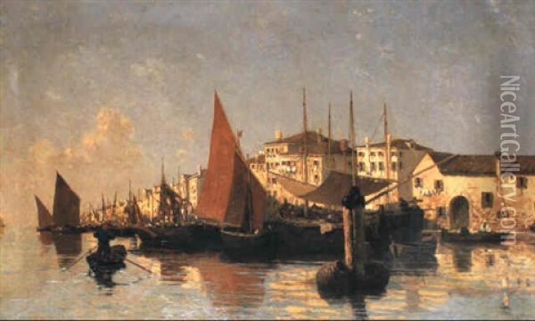 View Of The Venetian Lagoon Oil Painting - Guglielmo Ciardi
