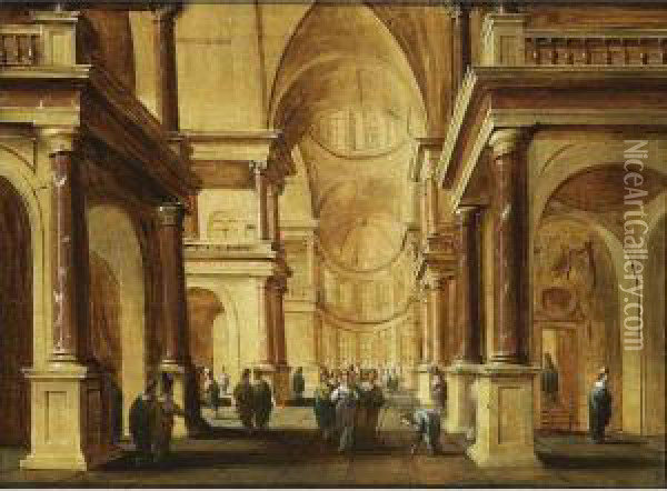 Christ And The Woman Taken Into Adultery In A Church Interior Oil Painting - Hans Juriaensz. Van Baden
