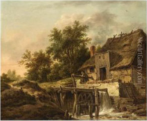 Landscape With A Watermill Oil Painting - Pieter Bartholomeusz. Barbiers IV