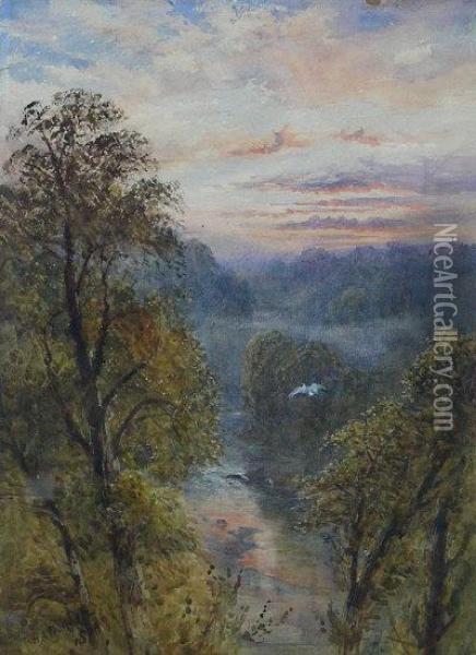 On The River Greta Yorkshire Oil Painting - Henry Andrew Harper