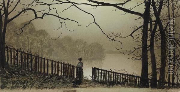 Waterloo Lake, Roundhay Park, Leeds Oil Painting - John Atkinson Grimshaw