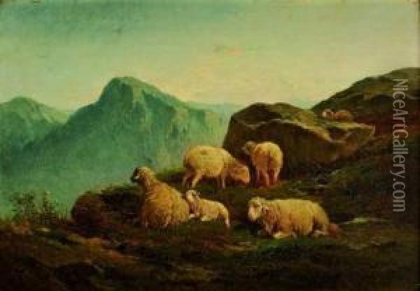 Troupeau De Moutons En Montagne Oil Painting - Felix Saturnin Brissot de Warville