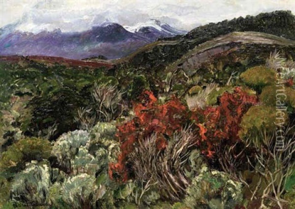 Landscape With Mountains In The Distance Oil Painting - Boris Dmitrievich Grigoriev