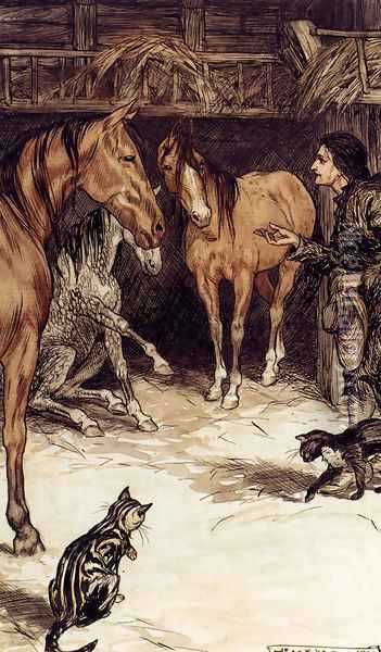 Gulliver Visiting With The Houyhnhnms Oil Painting - Arthur Rackham