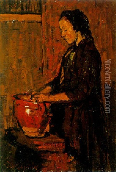Vrouw Aan Het Werk Met Een Pot Oil Painting - Suze Bisschop-Robertson
