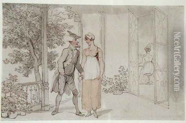 Amorous Attentions, c.1800 Oil Painting - Thomas Rowlandson