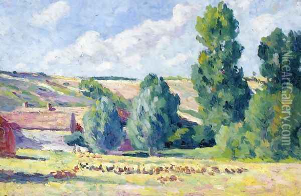 A Farm in Ezeaux Oil Painting - Maximilien Luce