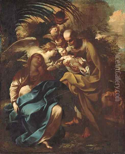 The Rest on the Flight into Egypt Oil Painting - Giovanni Stefano Robatto