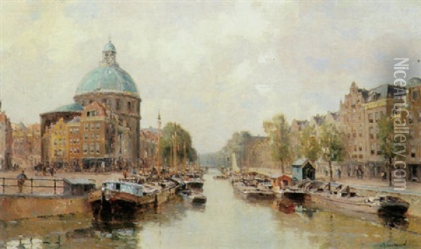 A View Of The Singel, Amsterdam Oil Painting - Gerard Delfgaauw