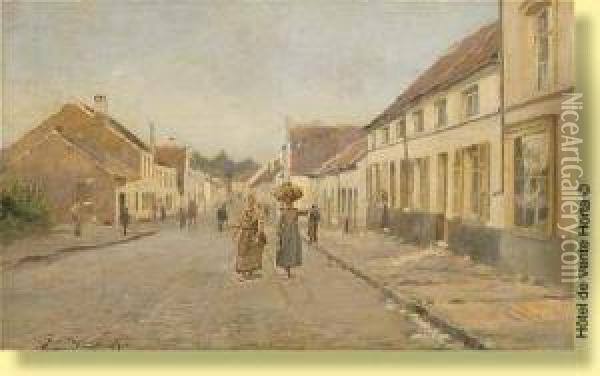 Rue De Village Animee Oil Painting - Jean-Baptiste De Greef