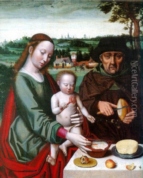 Le Repas De La Sainte Famille Oil Painting - Pieter Claeissins the Younger
