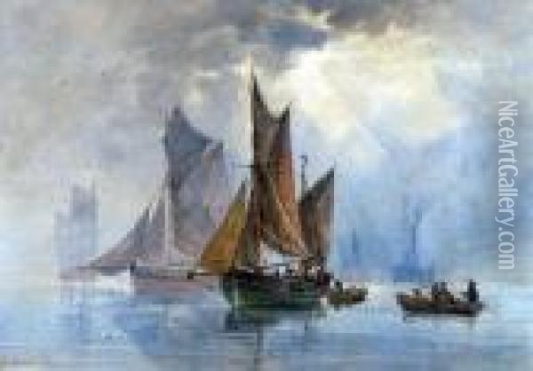 Fishing Boats In A Calm Sea Oil Painting - Charles Harmony Harrison