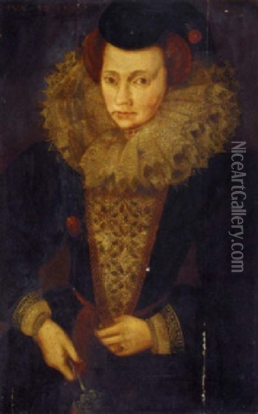 Portrait Of A Lady In A Black Jacket And Lace Collar Oil Painting - Marcus Gerards the Younger