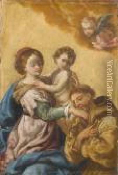 The Madonna And Child With Saint Francis Oil Painting - Francesco de Mura