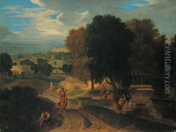 Figures in a classical landscape Oil Painting - Jean-Francois Millet