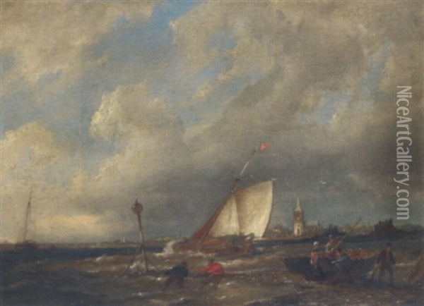 A Blustery Day On The Scheldt Oil Painting - Pieter Cornelis Dommershuijzen