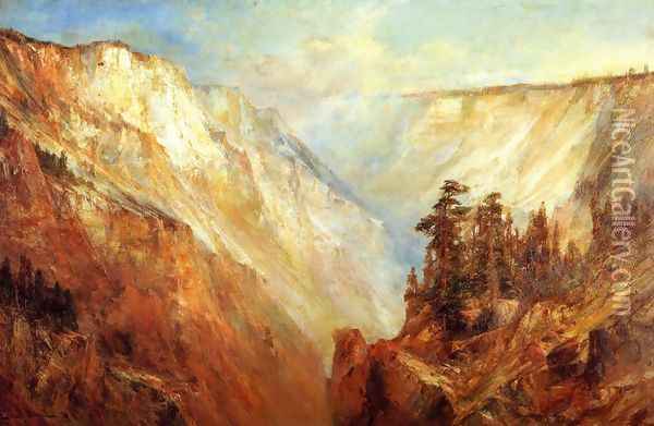 Grand Canyon of the Yellowstone River Oil Painting - Lucien Whiting Powell