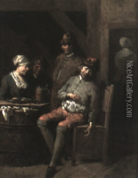 Tavern Interiors With Peasants Drinking Oil Painting - Jan Baptist Lambrechts