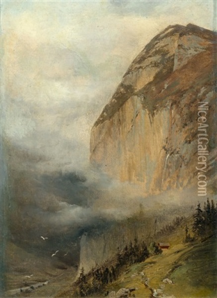 Falaises (large Cliffs) Oil Painting - Alexandre Calame